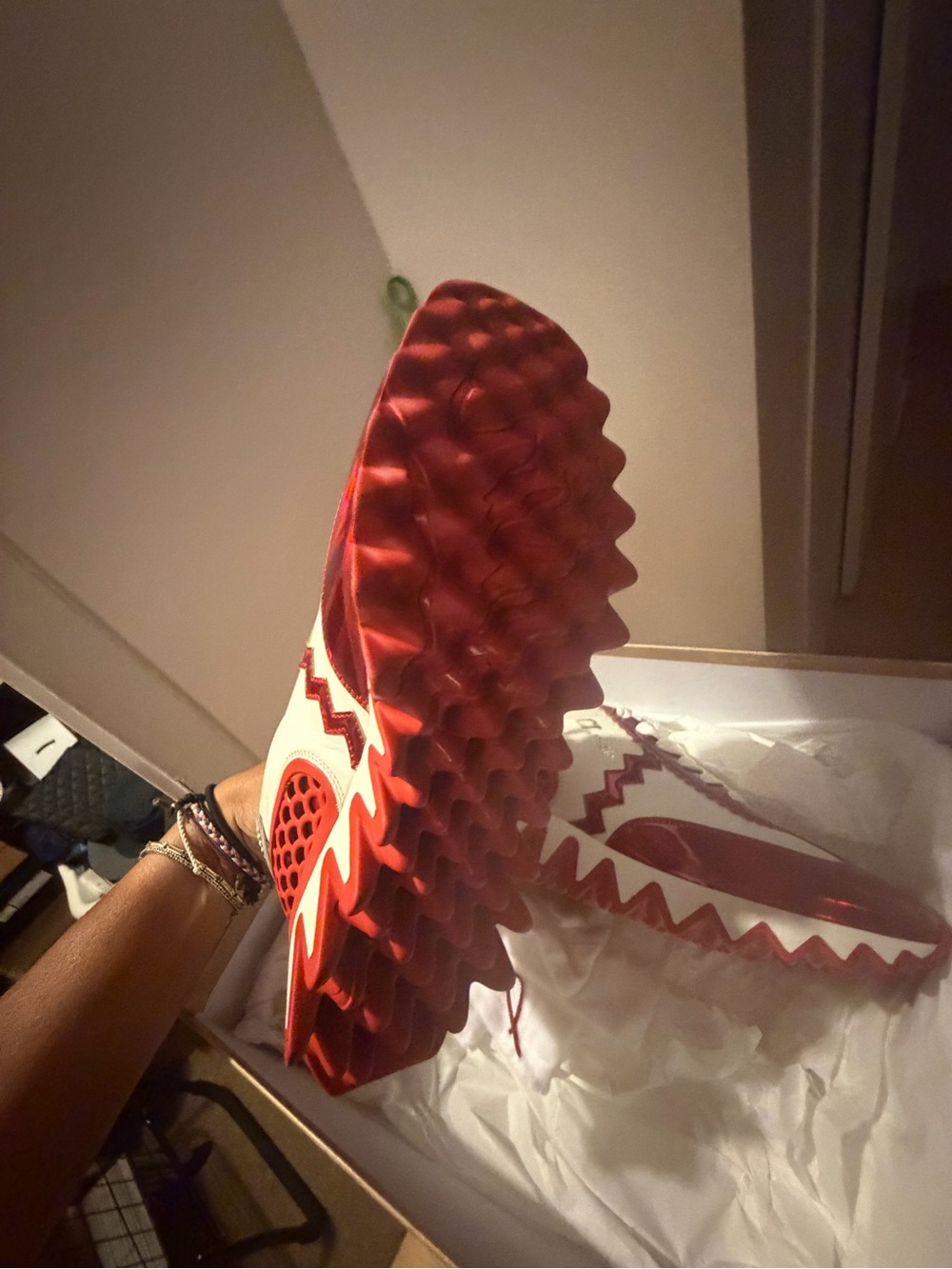 Christian Louboutin Women’s Red & White Metallic Sneakers - Picture 7 of 7